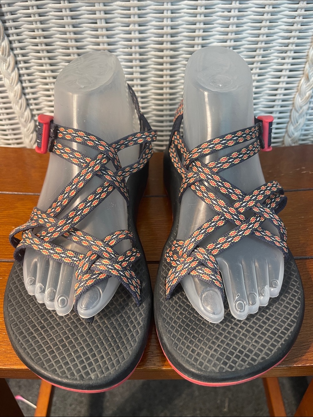 Chaco Women’s Black Sport Sandals with Orange-Accent Straps Toe Loops Size 9